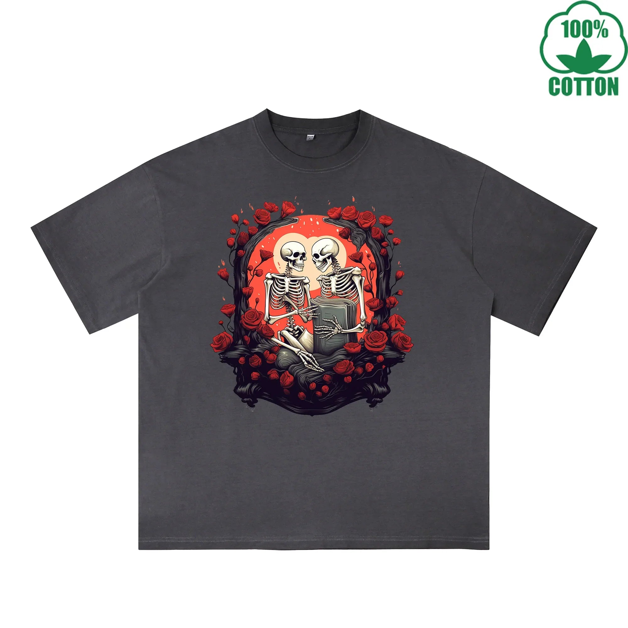 BOGGO  Long Lasting Love Printed Dirty Wash T-Shirt 230G Multicolor Loose Trendy Fashionable 100%Cotton Short Sleeve Top