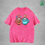 BOGGO  I Like You A LatteInterest Printed Washed T-Shirt 230G Loose Trendy Fashionable 100%Cotton Short Sleeve Top