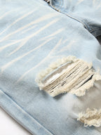 BOGGO Men's Vintage Light Blue Jeans Straight Loose Fit Distressed Cat Whisker Denim Pants Casual Streetwear High Quality Stretch 28-4