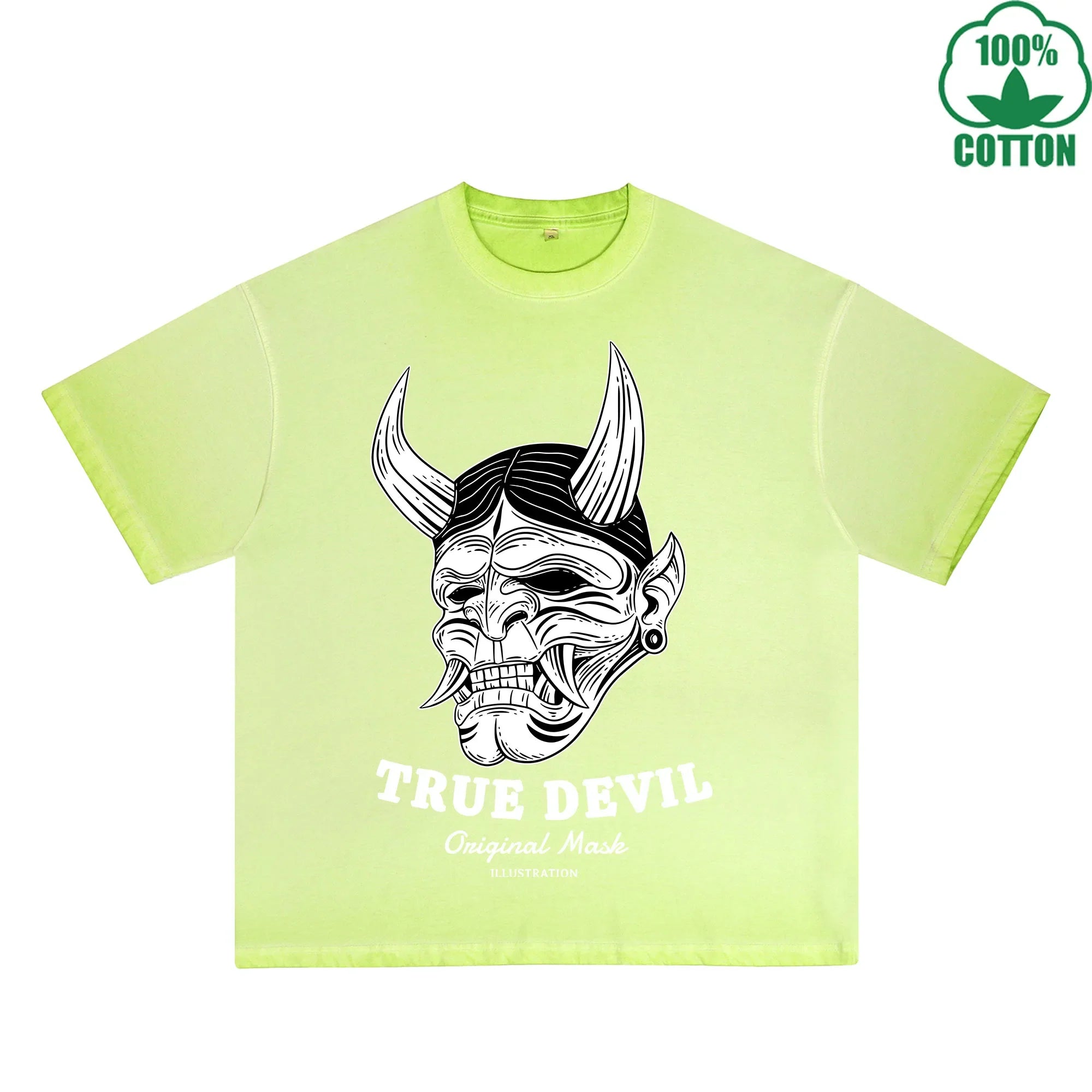 BOGGO  True Devil Printed Dirty WashT-Shirt 230G Multicolor Loose Trendy Fashionable 100%Cotton Short Sleeve Top