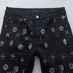 BOGGO Men Jeans Fashion Americans High street Retro wash black Splashing ink graffiti print Low Rise Elastic Skinny Jeans Brand pants
