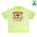 BOGGO  God of Love is Stupid Printed Dirty Wash T-Shirt 230G Multicolor Loose Trendy Fashionable 100%Cotton Short Sleeve Top