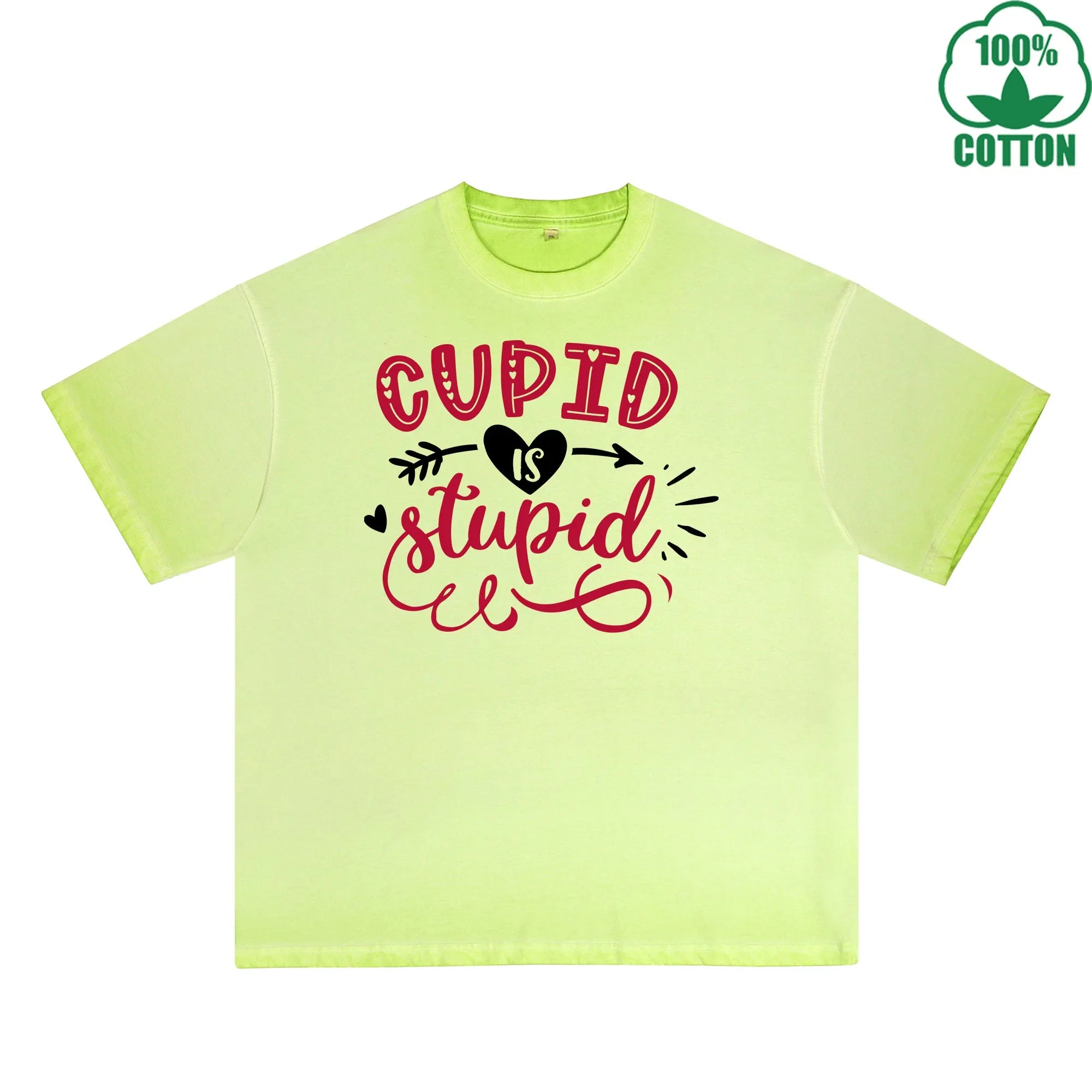 BOGGO  God of Love is Stupid Printed Dirty Wash T-Shirt 230G Multicolor Loose Trendy Fashionable 100%Cotton Short Sleeve Top