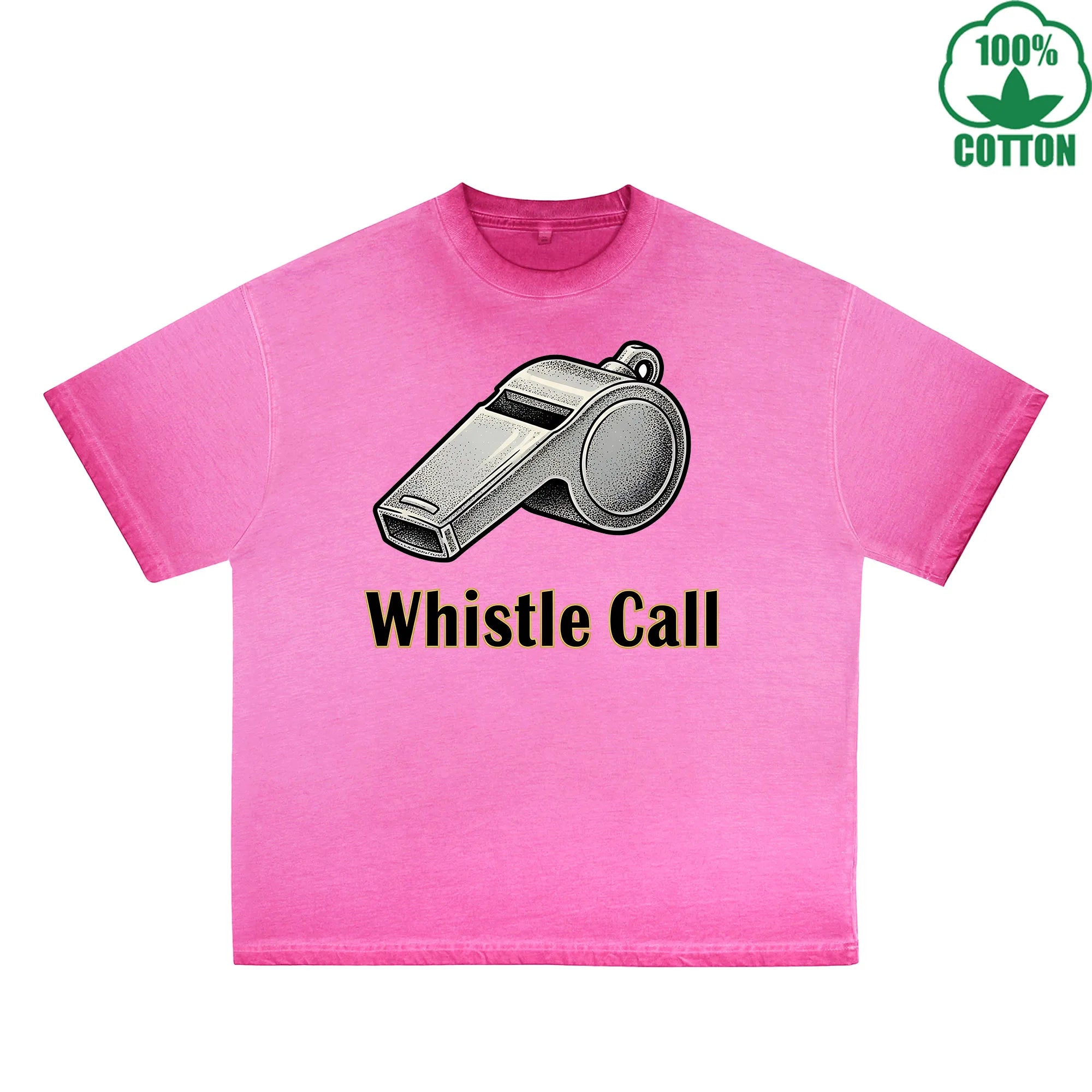 BOGGO  Whistle Call Printed Dirty Wash T-Shirt 230G Multicolor Loose Trendy Fashionable 100%Cotton Short Sleeve Top
