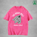 BOGGO  The Brave WolfInterest Printed Washed T-Shirt 230G Multicolor Loose Trendy Fashionable 100%Cotton Short Sleeve Top