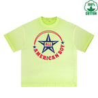 BOGGO  All American Boy Printed Dirty Wash T-Shirt 230G Multicolor Loose Trendy Fashionable 100%Cotton Short Sleeve Top