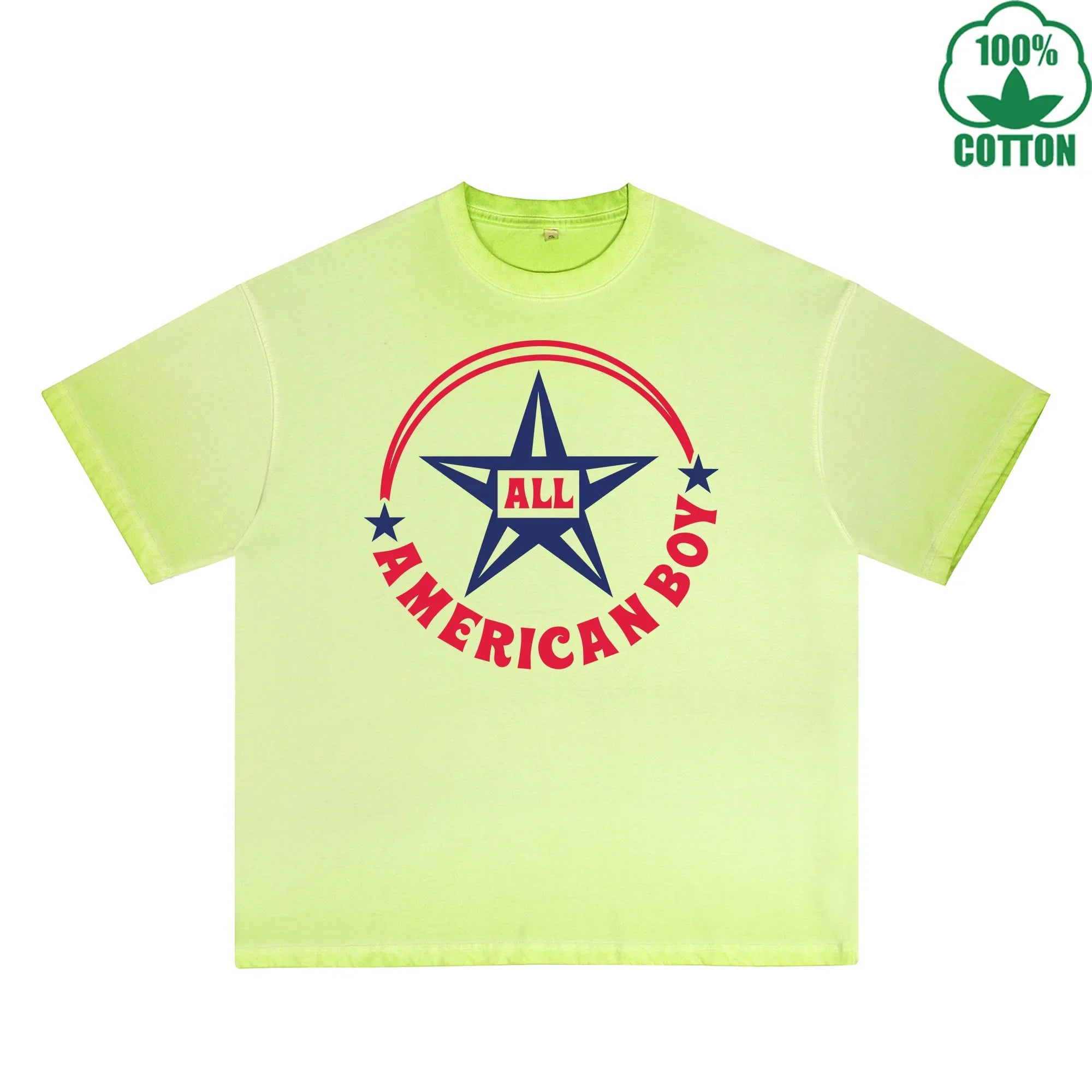 BOGGO  All American Boy Printed Dirty Wash T-Shirt 230G Multicolor Loose Trendy Fashionable 100%Cotton Short Sleeve Top