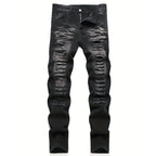 Men¡¯s trendy streetwear: black ripped straight-leg jeans ¨C an excellent gift for husbands or boyfriends.