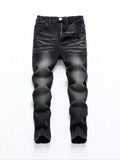 BOGGO 1-Piece Men's All-Season Snowflake Washed Fashion Jeans, Stretchy Slim-Fit Light Gray and Dark Black Casual Denim Pants, Minimalist Fashion, Suitable for Everyday Wear