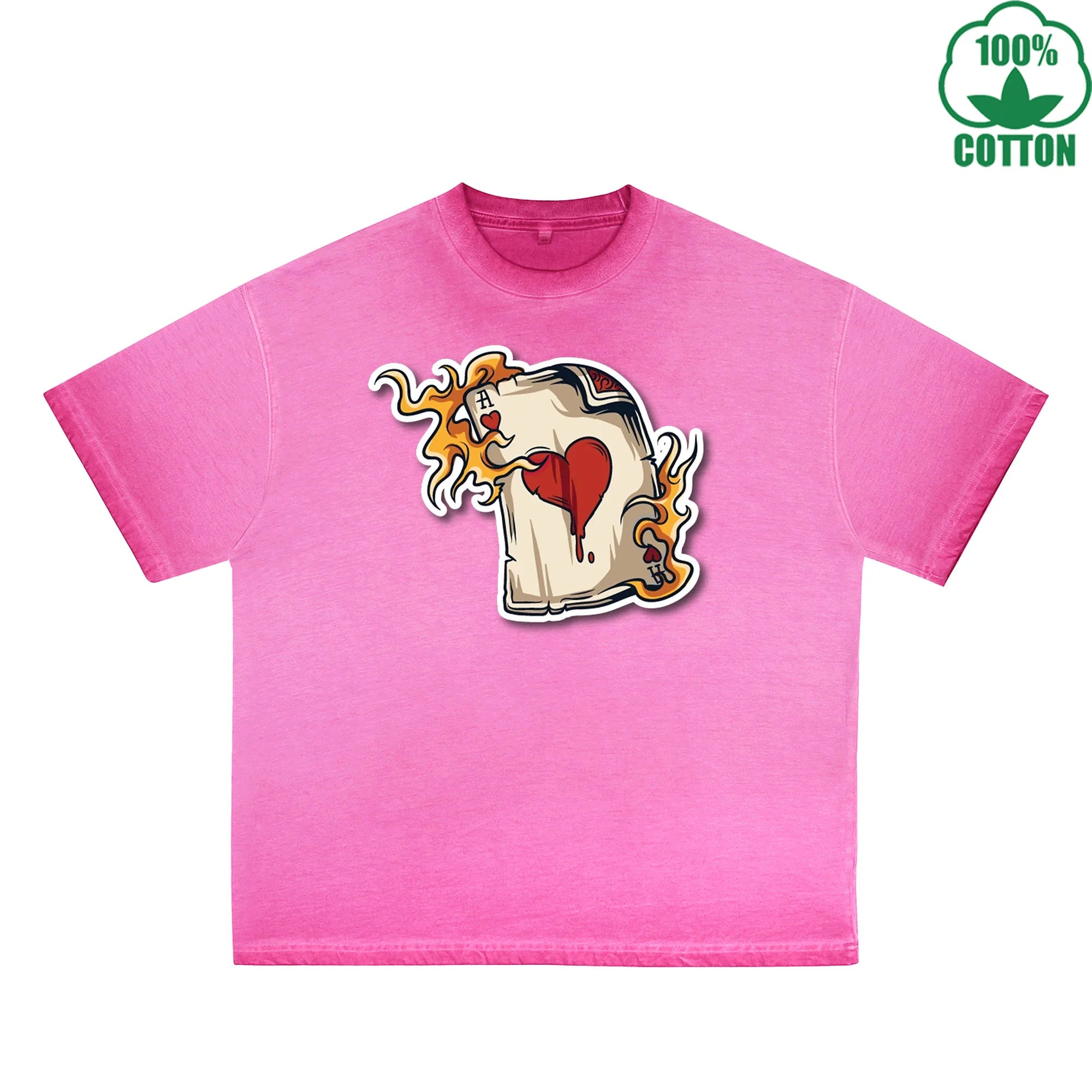 BOGGO  Burning Poker Printed Dirty WashT-Shirt 230G Multicolor Loose Trendy Short Sleeves Fashionable 100%Cotton Top