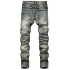 BOGGO Men's New Casual Motorcycle Jeans Hip Hop Street Riding Stretch Slim Fit Straight Pants Patchwork Fashion Denim Trousers Male