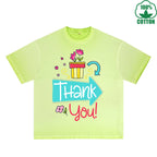 BOGGO  Thank You Printed Dirty WashT-Shirt 230G Multicolor Loose Trendy Fashionable 100%Cotton Short Sleeve Top
