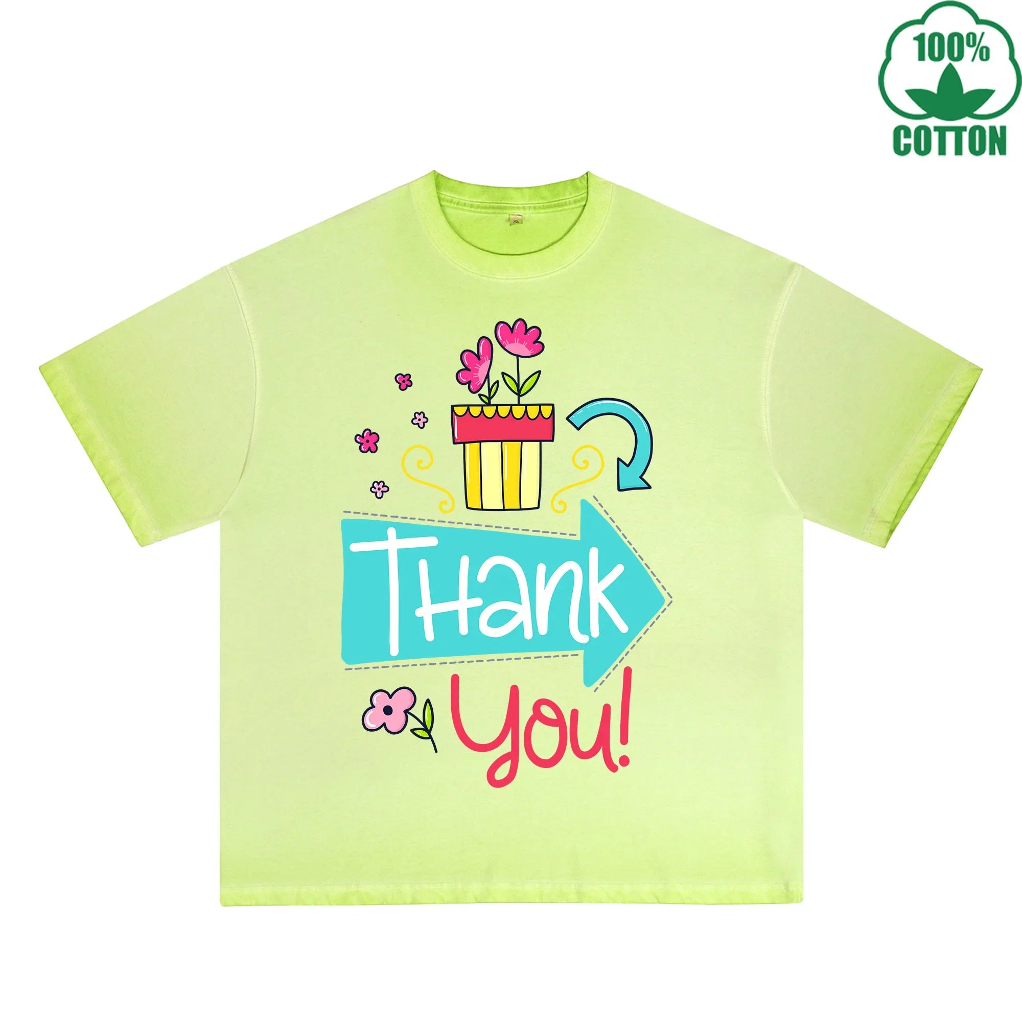BOGGO  Thank You Printed Dirty WashT-Shirt 230G Multicolor Loose Trendy Fashionable 100%Cotton Short Sleeve Top