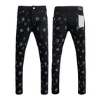 BOGGO Men Jeans Fashion Americans High street Retro wash black Splashing ink graffiti print Low Rise Elastic Skinny Jeans Brand pants