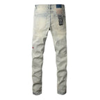 New KSUBI Jeans Men Paint Hole Trendy American High Street  Trend Low Rise Stretch Skinny Pleated Ripped Jeans