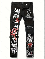 New European and American black washed embroidery jeans