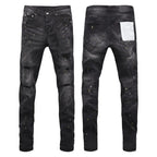 BOGGO Men Jeans Fashion Americans High street Retro wash black Splashing ink graffiti print Low Rise Elastic Skinny Jeans Brand pants