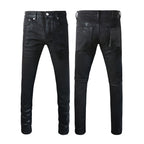 BOGGO Men Jeans Fashion Americans High street Retro wash black Splashing ink graffiti print Low Rise Elastic Skinny Jeans Brand pants