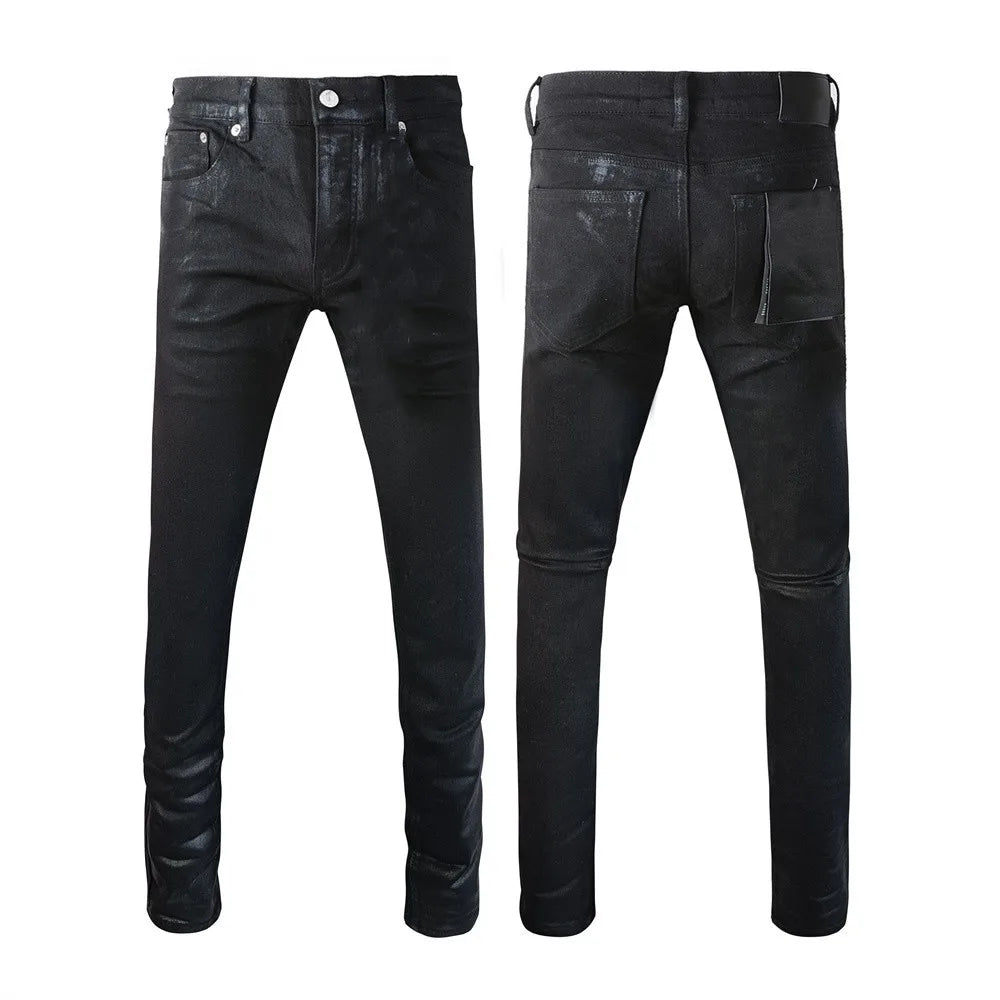 BOGGO Men Jeans Fashion Americans High street Retro wash black Splashing ink graffiti print Low Rise Elastic Skinny Jeans Brand pants