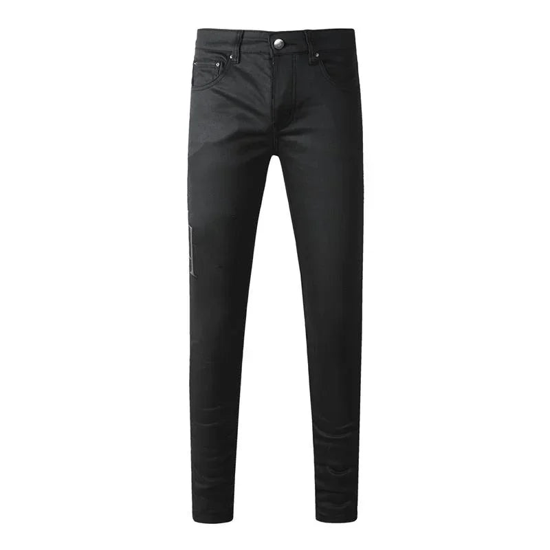 BOGGO Streetwear Men Jeans Fashion Trend American High Street Retro wash Low Rise Elastic Skinny Pleated Ripped Denim Pants