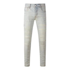 BOGGO Streetwear Men Jeans Fashion Trend American High Street Retro wash Low Rise Elastic Skinny Pleated Ripped Denim Pants