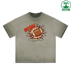 BOGGO  Touchdown Time Printed Dirty Wash T-Shirt 230G Multicolor Loose Trendy Fashionable 100%Cotton Short Sleeve Top