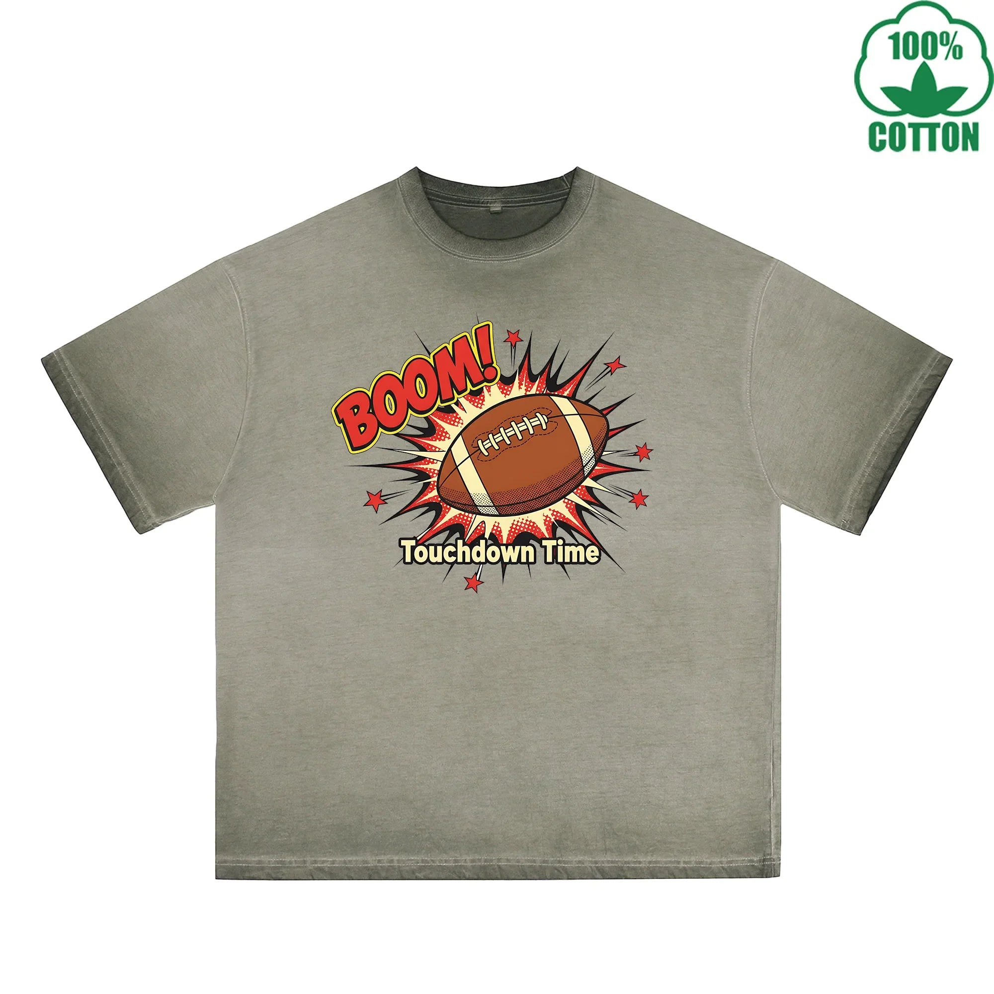 BOGGO  Touchdown Time Printed Dirty Wash T-Shirt 230G Multicolor Loose Trendy Fashionable 100%Cotton Short Sleeve Top