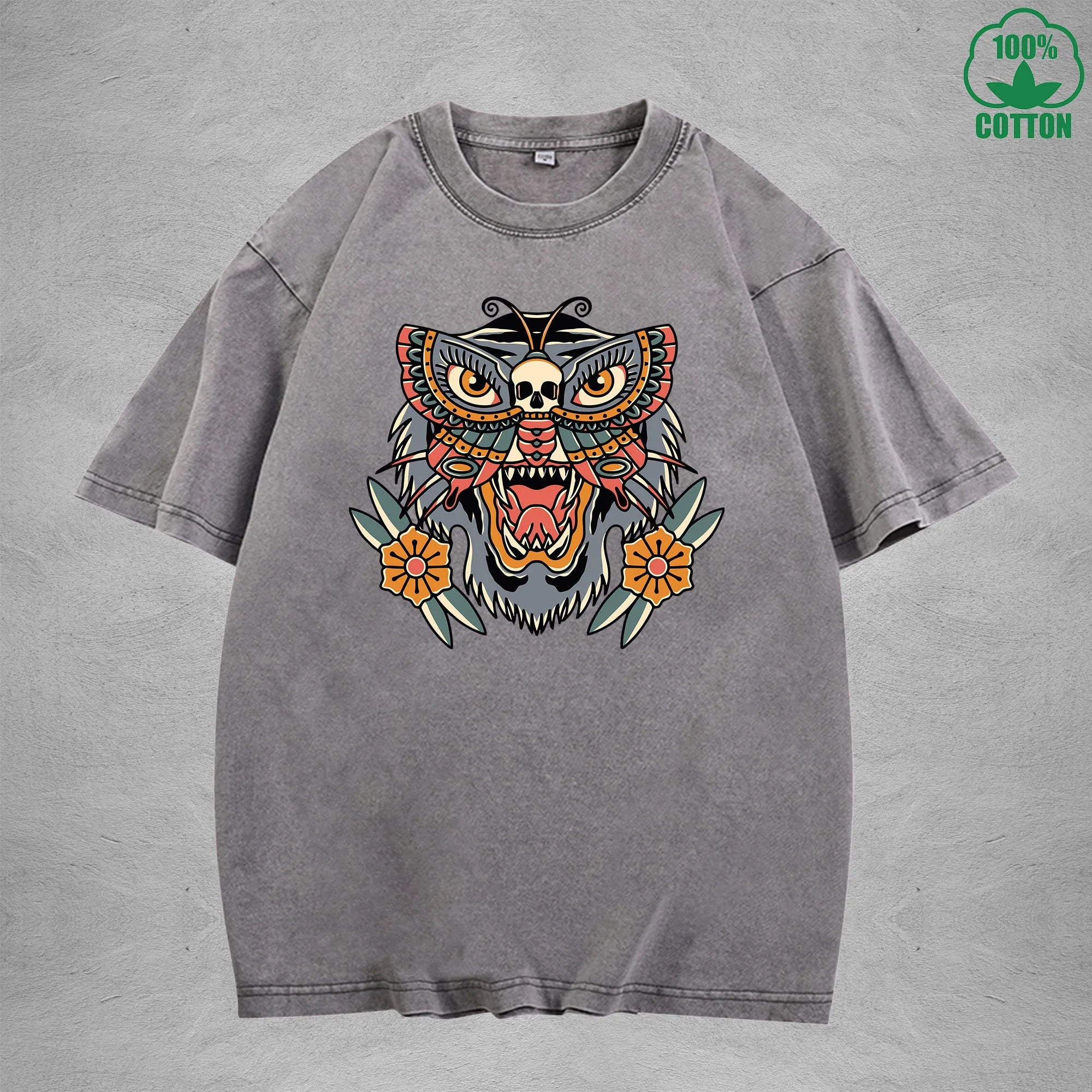BOGGO  HunterInterest Printed Washed T-Shirt 230G Multicolor Loose Trendy Fashionable 100%Cotton Short Sleeve Top