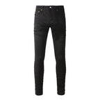 BOGGO High Street Men's Jeans American Distressed Dark Black Coated Blank Stretch Skinny Button Fly Ripped Pants Trousers