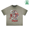 BOGGO  Blood Butterfly Printed Dirty WashT-Shirt 230G Multicolor Loose Trendy Fashionable 100%Cotton Short Sleeve Top