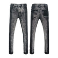 BOGGO Men Jeans Fashion Americans High street Retro wash black Splashing ink graffiti print Low Rise Elastic Skinny Jeans Brand pants