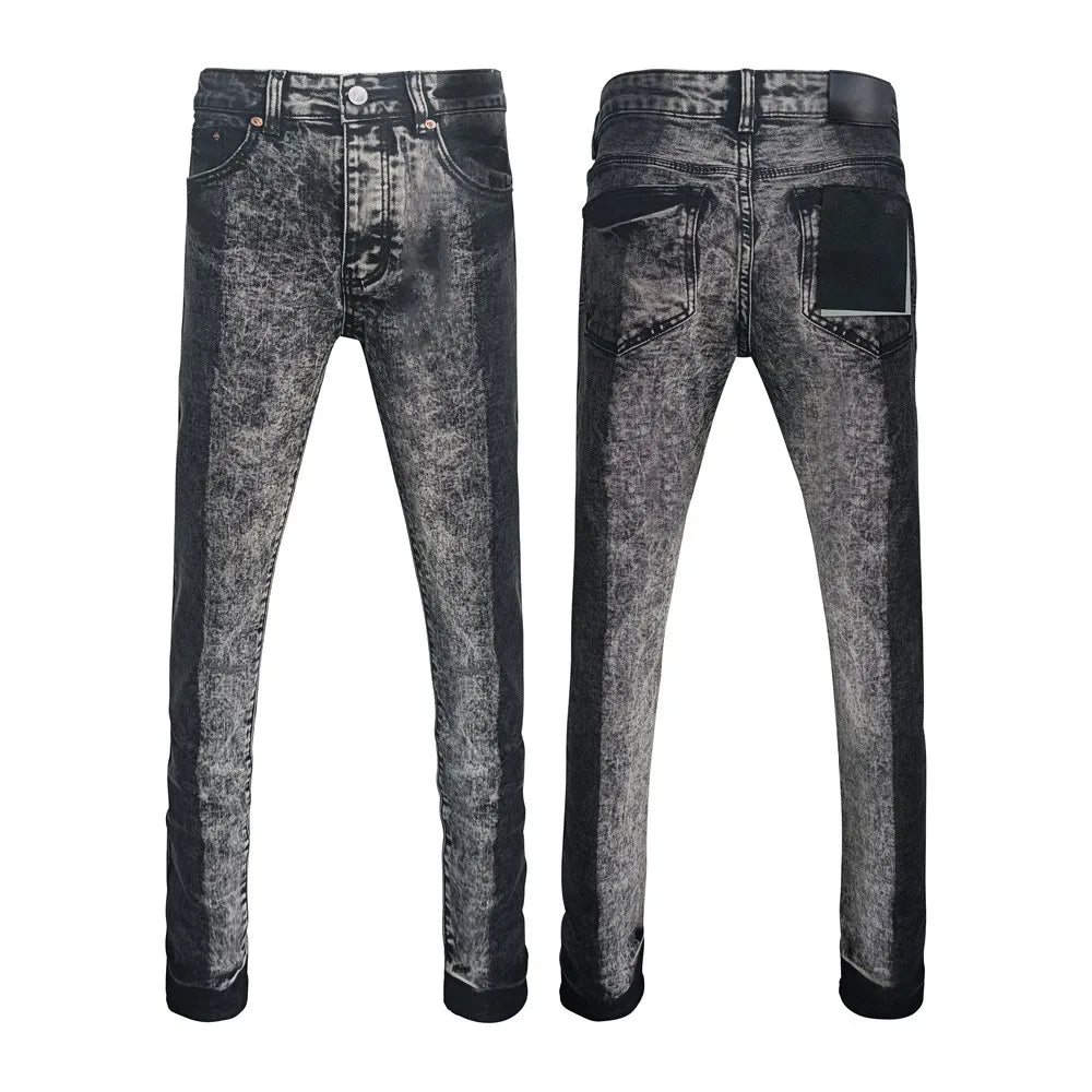 BOGGO Men Jeans Fashion Americans High street Retro wash black Splashing ink graffiti print Low Rise Elastic Skinny Jeans Brand pants