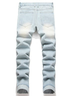 BOGGO Men's Vintage Light Blue Jeans Straight Loose Fit Distressed Cat Whisker Denim Pants Casual Streetwear High Quality Stretch 28-4
