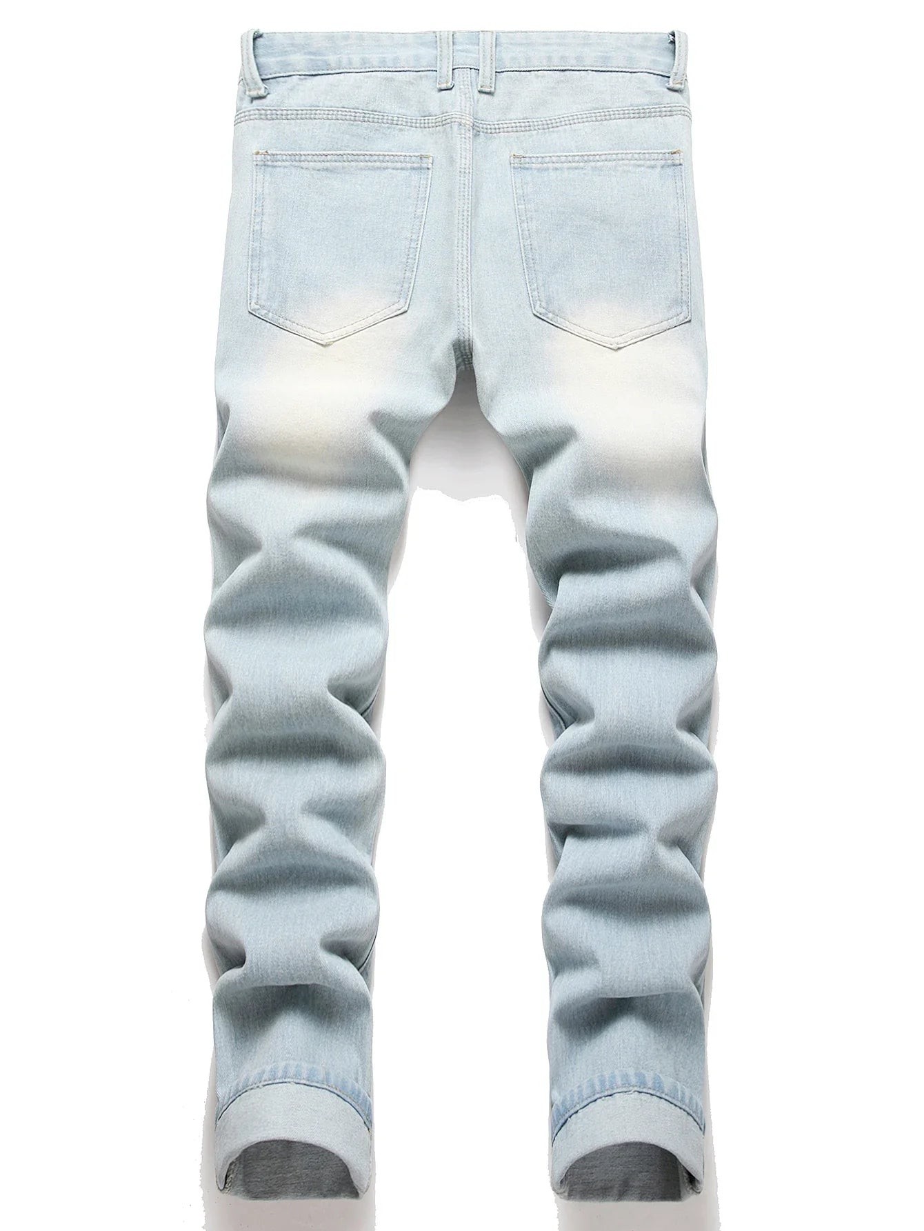 BOGGO Men's Vintage Light Blue Jeans Straight Loose Fit Distressed Cat Whisker Denim Pants Casual Streetwear High Quality Stretch 28-4