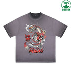 BOGGO  Blood Butterfly Printed Dirty WashT-Shirt 230G Multicolor Loose Trendy Fashionable 100%Cotton Short Sleeve Top