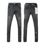 BOGGO Men Jeans Fashion Americans High street Retro wash black Splashing ink graffiti print Low Rise Elastic Skinny Jeans Brand pants