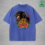 BOGGO  Black PantherInterest Printed Washed T-Shirt 230G Multicolor Loose Trendy Fashionable 100%Cotton Short Sleeve Top