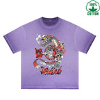 BOGGO  Blood Butterfly Printed Dirty WashT-Shirt 230G Multicolor Loose Trendy Fashionable 100%Cotton Short Sleeve Top