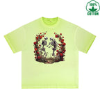 BOGGO  Love Printed Dirty Wash T-Shirt 230G Multicolor Loose Trendy Fashionable 100%Cotton Short Sleeve Top