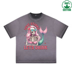 BOGGO  Anti Valentine Club Printed Dirty Wash T-Shirt 230G Multicolor Loose Trendy Fashionable 100%Cotton Short Sleeve Top