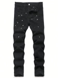 Men's Trendy Rhinestone - Embellished Black Stretch Skinny Jeans, Four - Season Style