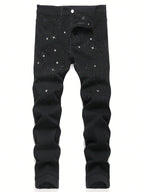 Men's Trendy Rhinestone - Embellished Black Stretch Skinny Jeans, Four - Season Style