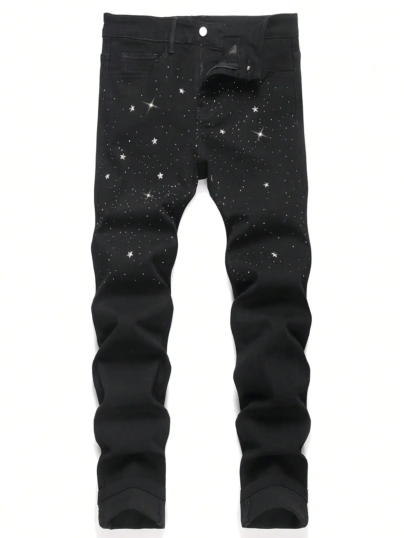 Men's Trendy Rhinestone - Embellished Black Stretch Skinny Jeans, Four - Season Style