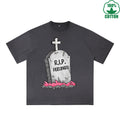 BOGGO  RIP Feelings Printed Dirty Wash T-Shirt 230G Multicolor Loose Trendy Fashionable 100%Cotton Short Sleeve Top