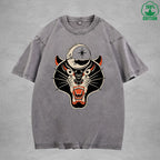 BOGGO  Black PantherInterest Printed Washed T-Shirt 230G Multicolor Loose Trendy Fashionable 100%Cotton Short Sleeve Top