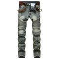 BOGGO Men's New Casual Motorcycle Jeans Hip Hop Street Riding Stretch Slim Fit Straight Pants Patchwork Fashion Denim Trousers Male