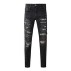 BOGGO Streetwear Men Jeans Fashion Trend American High Street Retro wash Low Rise Elastic Skinny Pleated Ripped Denim Pants