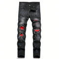 BOGGO Men y2k Stretchy Skinny Denim Jeans For Men Casual pants Ripped Patchwork Hole Slim Fit Denim Hip Hop Black Straight Trousers