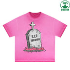 BOGGO  RIP Feelings Printed Dirty Wash T-Shirt 230G Multicolor Loose Trendy Fashionable 100%Cotton Short Sleeve Top