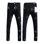 BOGGO Men Jeans Fashion Americans High street Retro wash black Splashing ink graffiti print Low Rise Elastic Skinny Jeans Brand pants